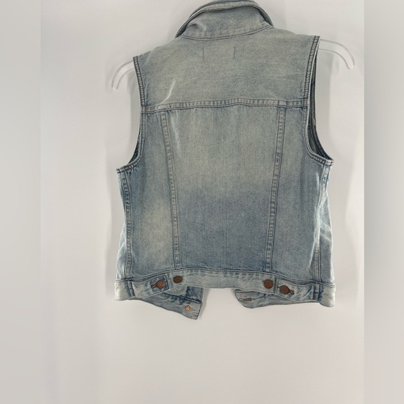 MADEWELL COLLARD VEST WASH OUT LOOK DISTRESSED W/ POCKETS DENIM JACKET S - Picture 2 of 5